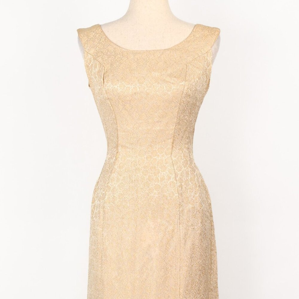 Vintage 50s Gold Brocade Mari Exclusively for Lord + Taylor Dress w/Train
